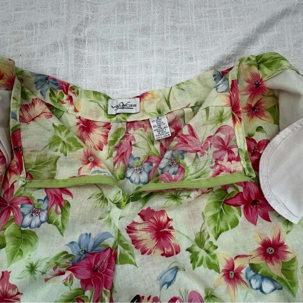 Villager Floral Skort Skirt Linen Cotton Liz Claiborne SZ 16